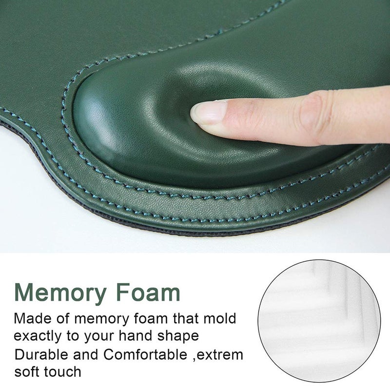 iVeze Ergonomic Mouse Pad with Wrist Support,PU Leather Mousepad for Laptop Computers,Non Slip Rubber Base Memory Foam Wrist Rest Mouse Pads for Home Work Office Easy Typing Pain Relief,Green - Image 4